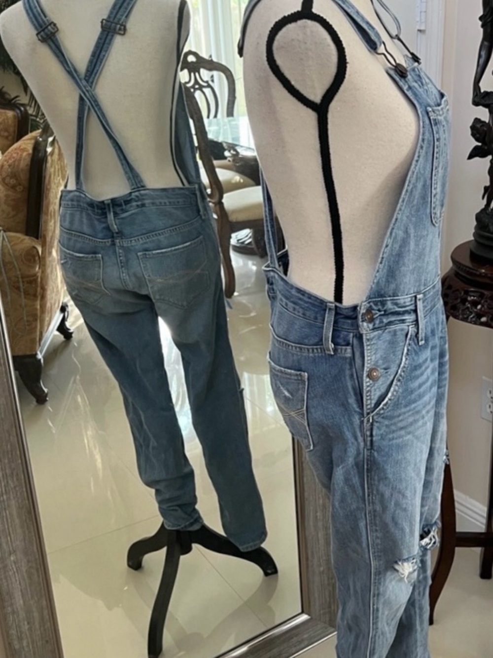 Abercrombie & Fitch light wash denim overalls - Picture 3 of 5
